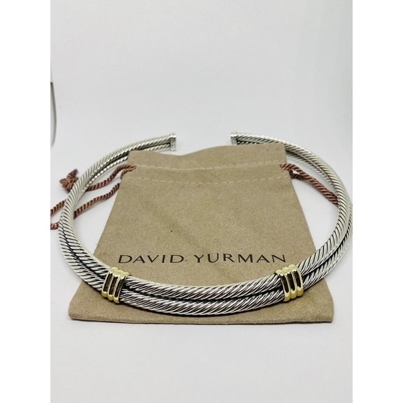 David Yurman 925 Silver and 14k Yellow Gold Double Cable Crossover Collar